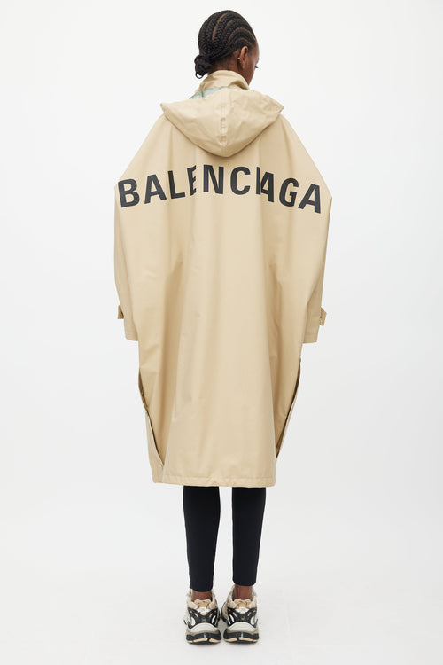 Balenciaga Beige 
Black Hooded Logo Coat