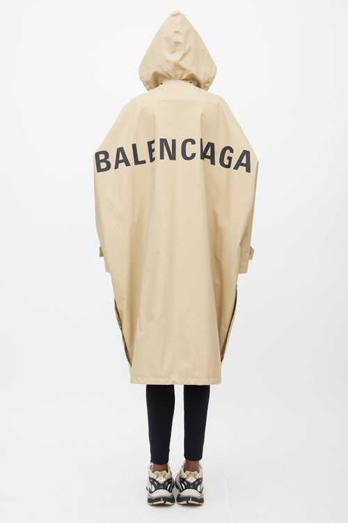 Balenciaga Beige 
Black Hooded Logo Coat