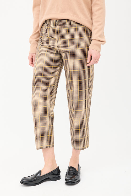 Balenciaga Beige 
Multi Wool Check Cropped Trouser