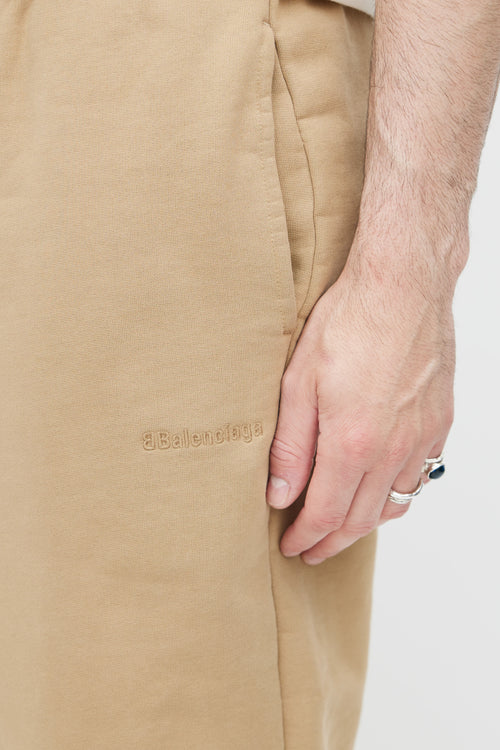 Balenciaga Beige Wide Leg Logo Lounge Pant