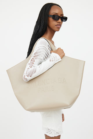 Balenciaga Beige Leather Mary Kate Logo Tote