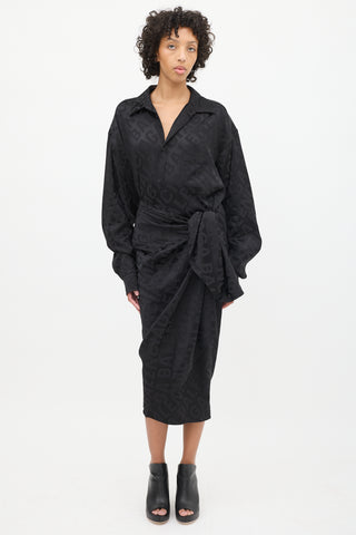 Balenciaga Black All Over Logo Wrap Shirt Dress