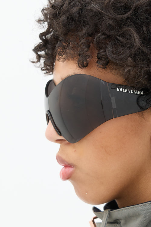 Balenciaga Black BB0180S Shield Sunglasses