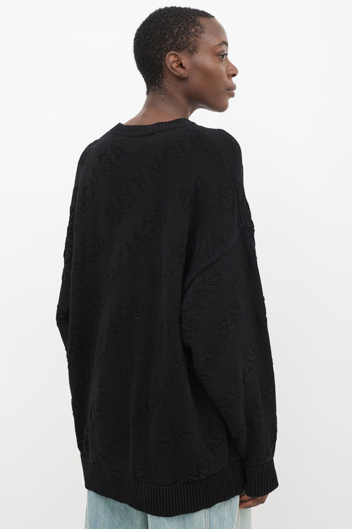 Balenciaga Black Cotton Logo Intarsia Oversized Sweater