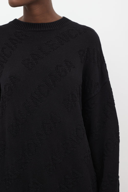 Balenciaga Black Cotton Logo Intarsia Oversized Sweater