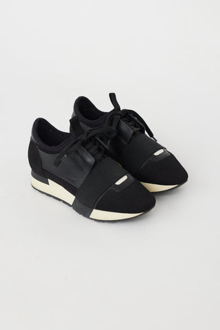 Balenciaga Black 
Cream Race Runner Sneaker