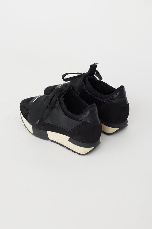 Balenciaga Black 
Cream Race Runner Sneaker