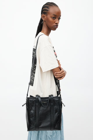 Balenciaga Black Crinkled Leather Mini Bazaar Crossbody Bag