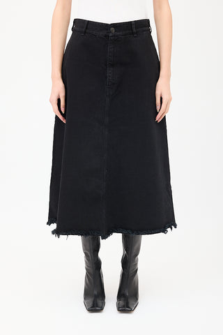 Balenciaga Black Denim A-Line Midi Skirt