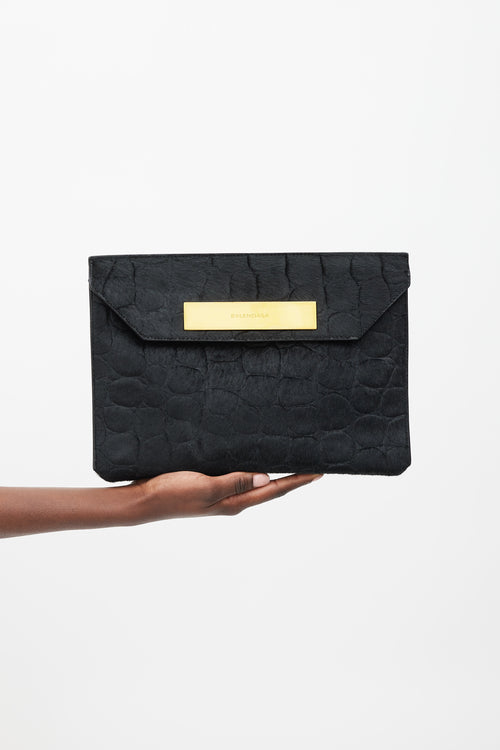 Balenciaga Black Embossed Hair Envelope Clutch