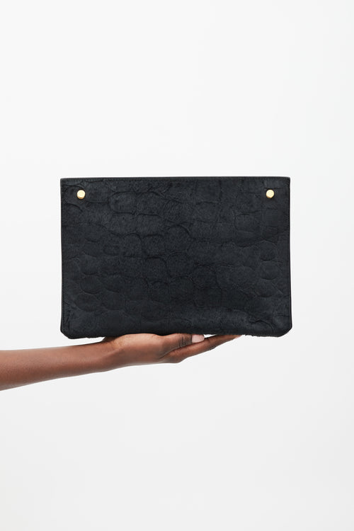 Balenciaga Black Embossed Hair Envelope Clutch