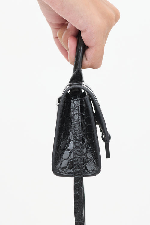 Balenciaga Black Embossed Leather Hourglass Mini Crossbody Bag