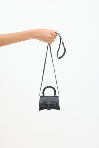 Balenciaga Black Embossed Leather Hourglass Mini Crossbody Bag