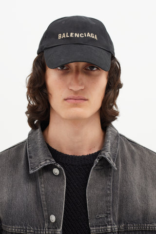 Balenciaga Black Embroidered Logo Hat