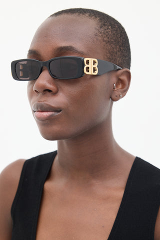 Balenciaga Black 
Gold BB096S Rectangular Sunglasses