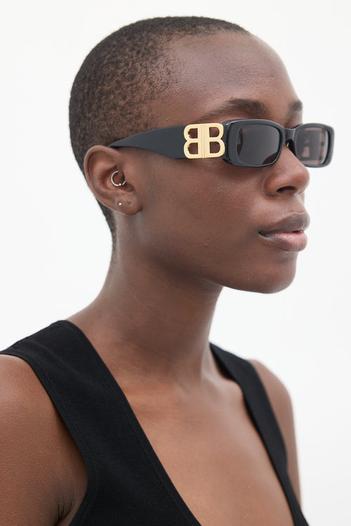 Balenciaga Black 
Gold BB096S Rectangular Sunglasses