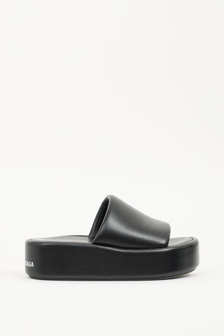 Balenciaga Black Leather Rise Platform Slide