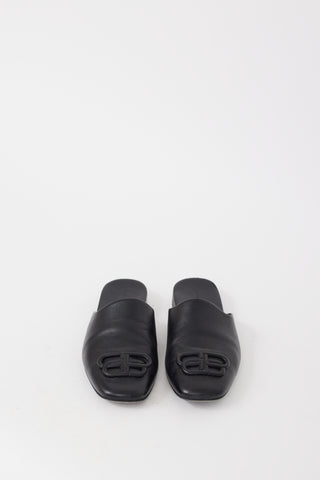 Balenciaga Black Leather BB Cosy Logo Mule