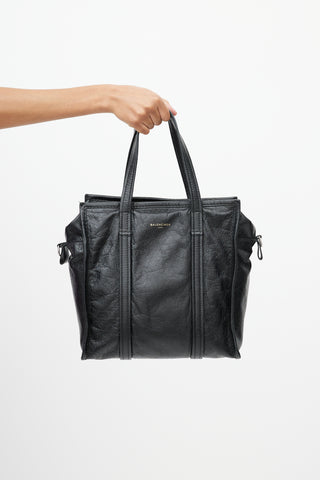 Balenciaga Black Crinkled Leather Mini Bazaar Crossbody Bag