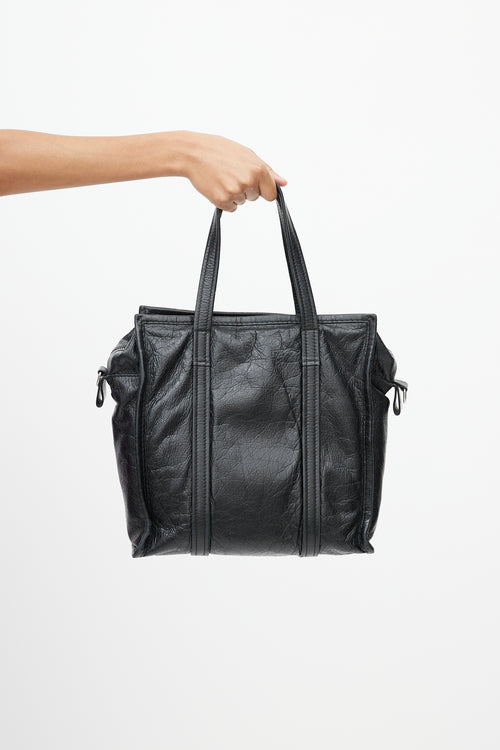 Balenciaga Black Crinkled Leather Mini Bazaar Crossbody Bag