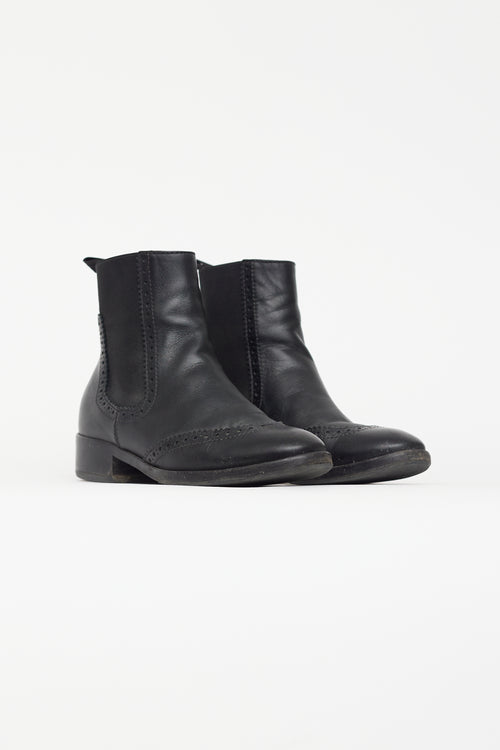 Balenciaga Black Leather Brogue Chelsea Boot