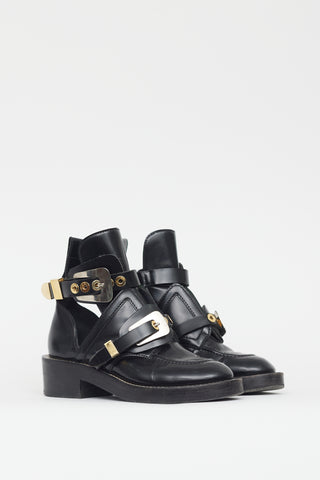 Balenciaga Black Leather Cut Out Boot