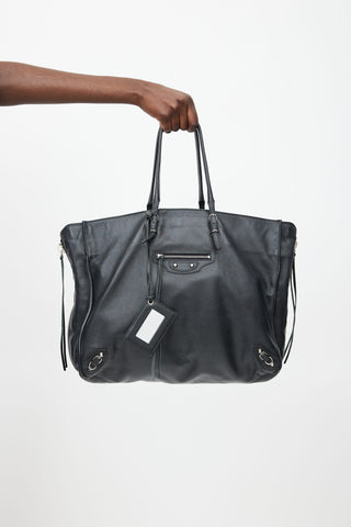 Balenciaga Black Leather A4 Papier Tote Bag