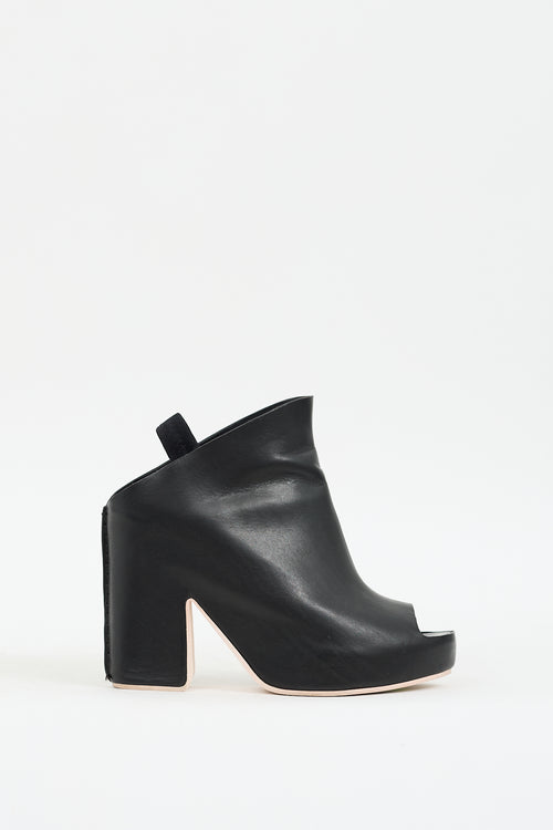 Balenciaga Black Leather Glove Slingback Heeled Mule