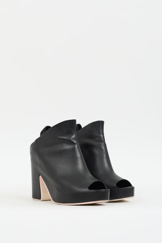 Balenciaga Black Leather Glove Slingback Heeled Mule