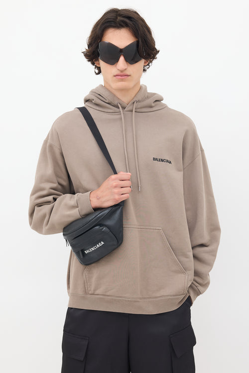 Balenciaga Black Leather Logo Belt Bag