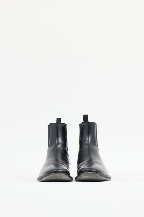 Balenciaga Black Leather Logo Chelsea Boot