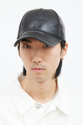 Balenciaga Black Leather Logo Hat