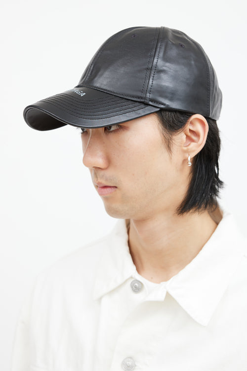 Balenciaga Black Leather Logo Hat