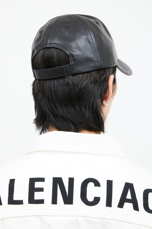 Balenciaga Black Leather Logo Hat