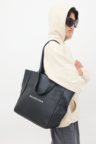 Balenciaga Black Leather Logo Tote Bag