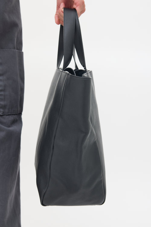 Balenciaga Black Leather Logo Tote Bag