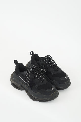 Balenciaga Black Leather 
Mesh Triple S Sneaker