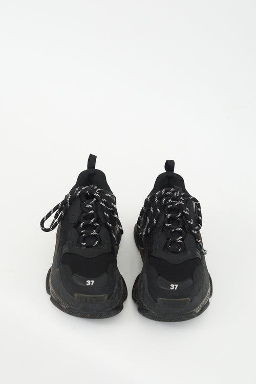 Balenciaga Black Leather 
Mesh Triple S Sneaker