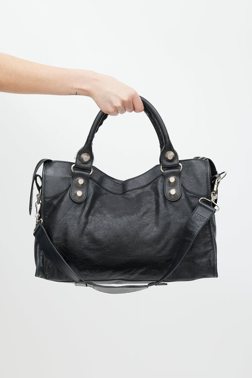 Balenciaga Black Leather Motocross City Bag