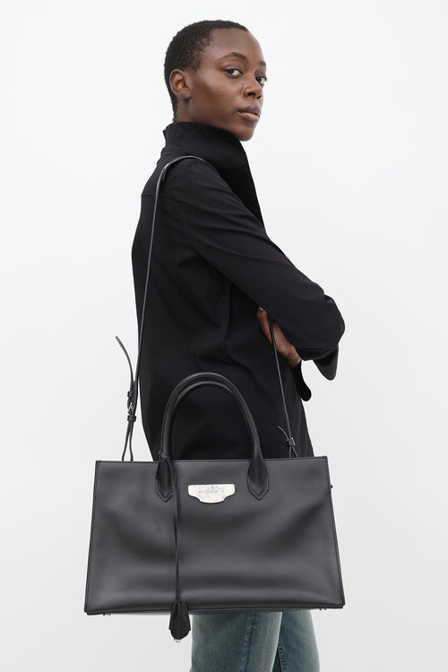 Balenciaga Black Leather Padlock Nude Marble Tote Bag