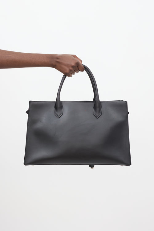 Balenciaga Black Leather Padlock Nude Marble Tote Bag