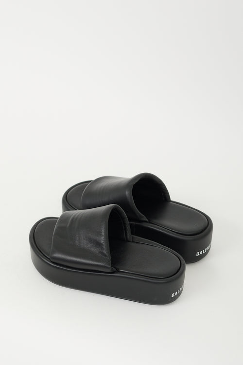 Balenciaga Black Leather Rise Platform Slide