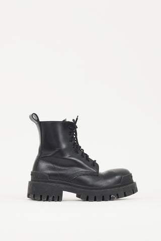 Balenciaga Black Leather Strike Combat Boot