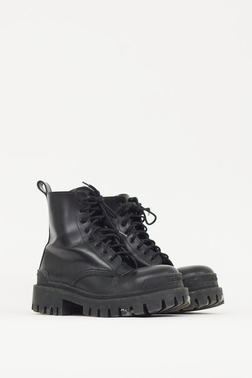 Balenciaga Black Leather Strike Combat Boot