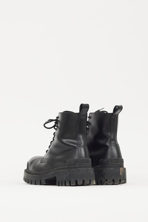 Balenciaga Black Leather Strike Combat Boot