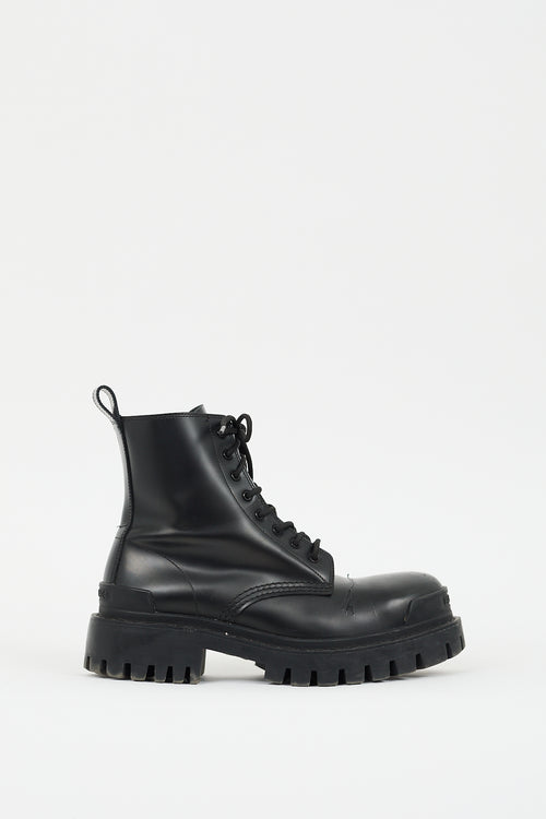 Balenciaga Black Leather Strike Combat Boot