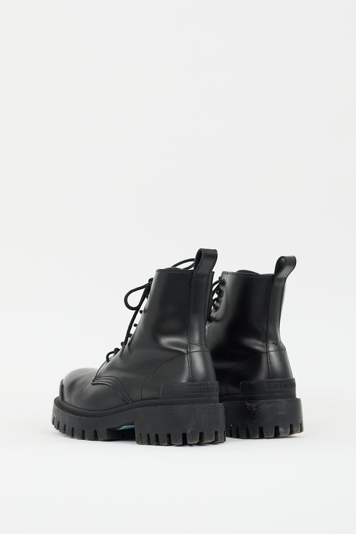 Balenciaga Black Leather Strike Combat Boot