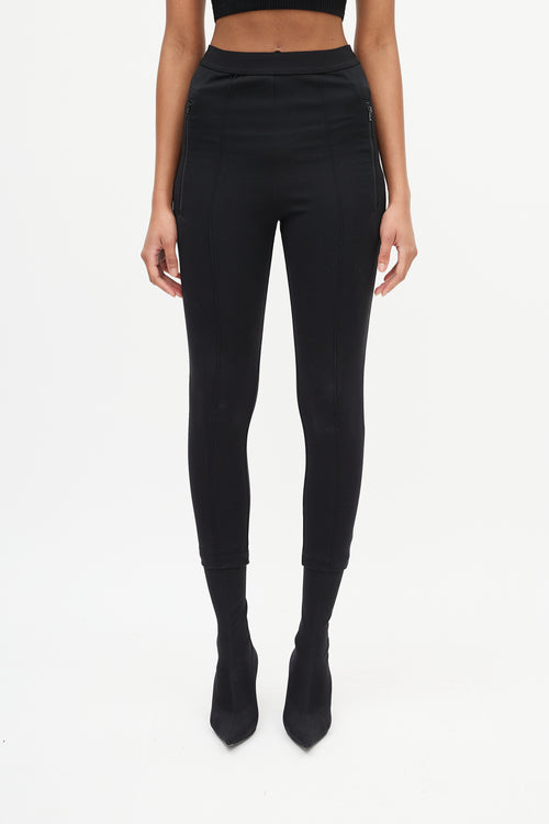 Balenciaga Black High Waisted Zip Pocket Logo Legging