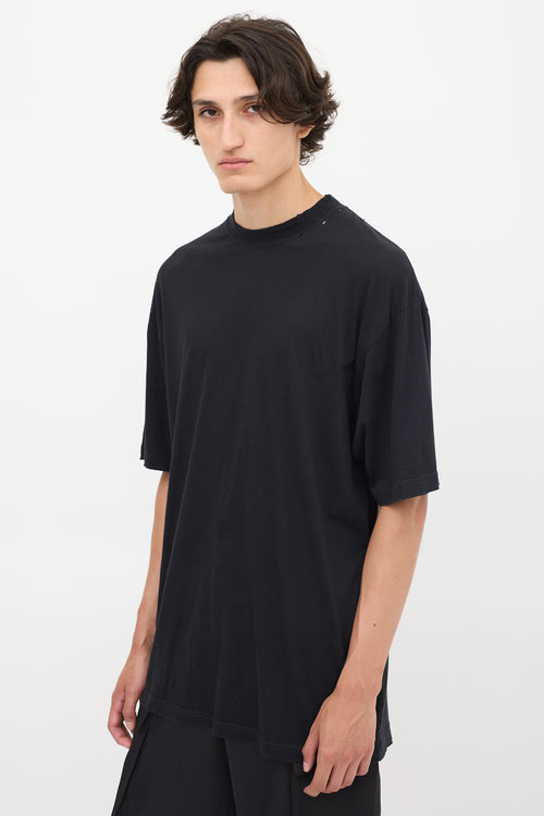 Balenciaga Black Logo Neck Distressed T-Shirt