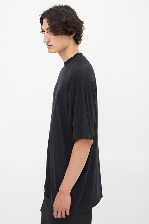 Balenciaga Black Logo Neck Distressed T-Shirt